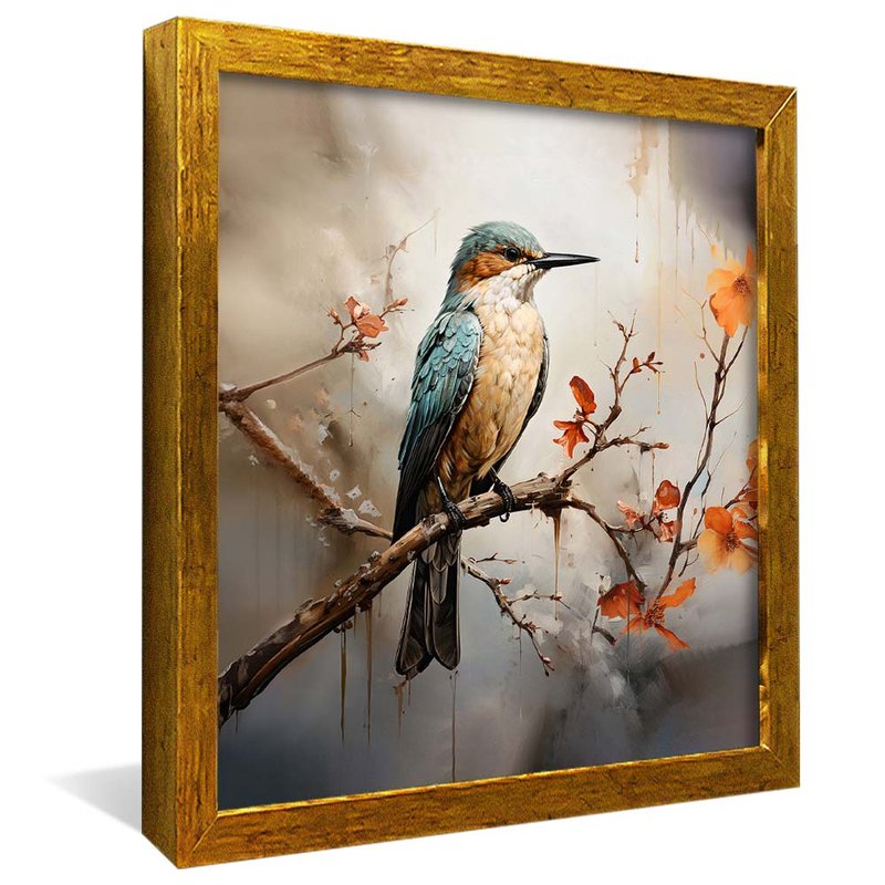 quadro pintura passaro guarda rios dourado
