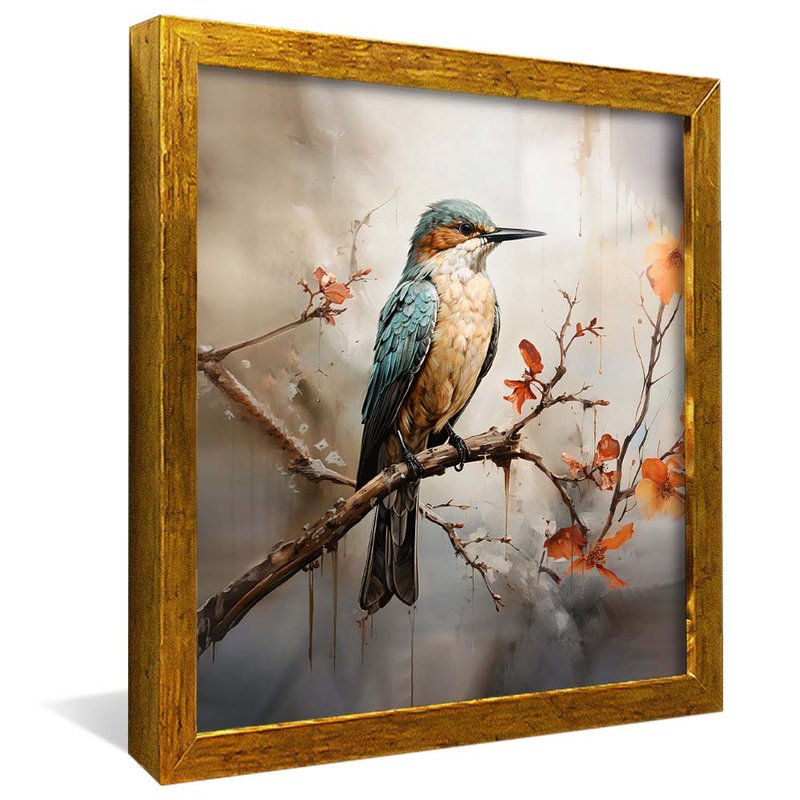 quadro pintura passaro guarda rios dourado reflexo
