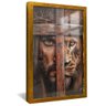 quadro rosto jesus leao cruz dourado reflexo