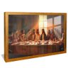 quadro santa ceia tons neutros perspectiva dourado reflexo