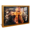 quadro jesus cruz leao dourado reflexo