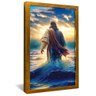 quadro jesus caminhando na agua dourado