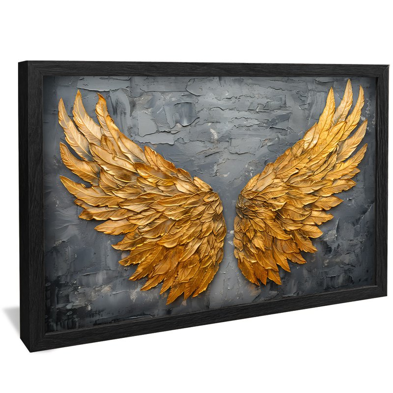 quadro pintura asas douradas preto