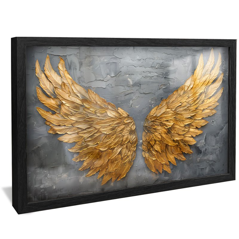 quadro pintura asas douradas preto reflexo
