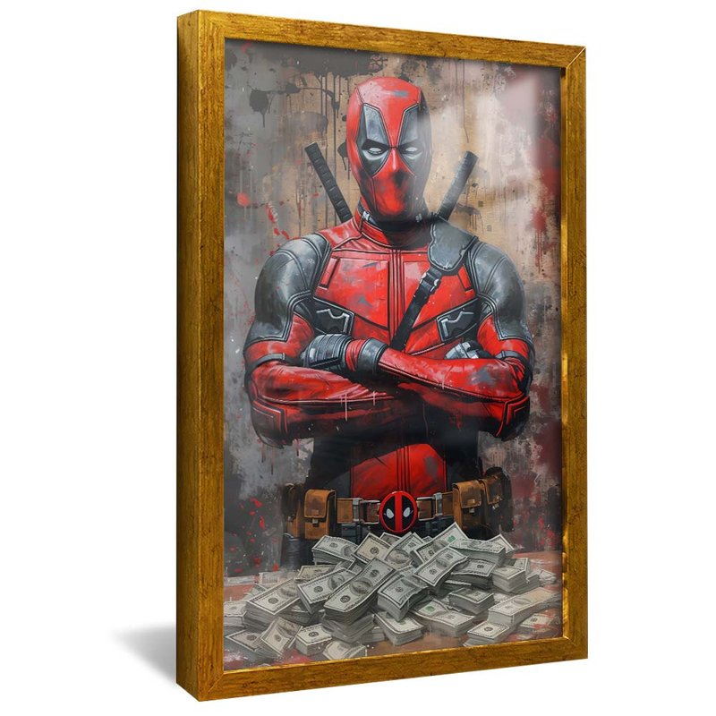 quadro rich deadpool dourado reflexo