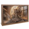 quadro familia de leao contra lua madeira reflexo