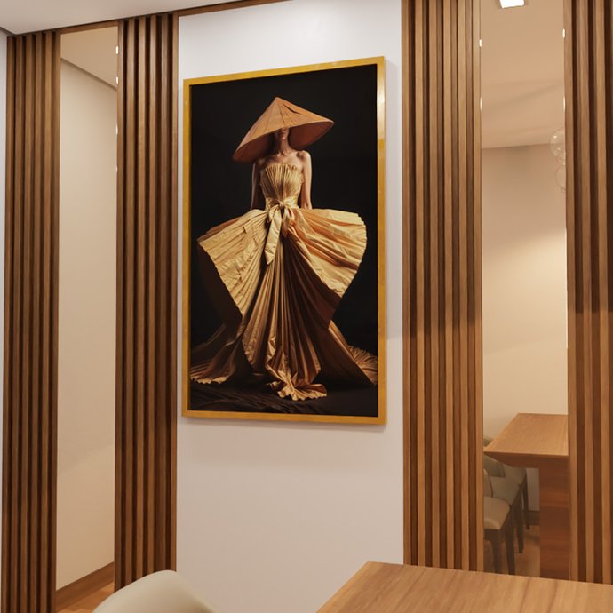 2 quadro arte gueixa dourado