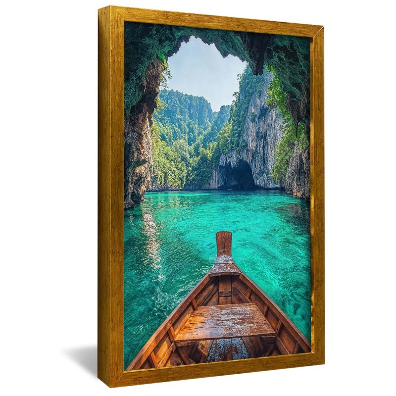 quadro viagem em aguas paradisiacas dourado