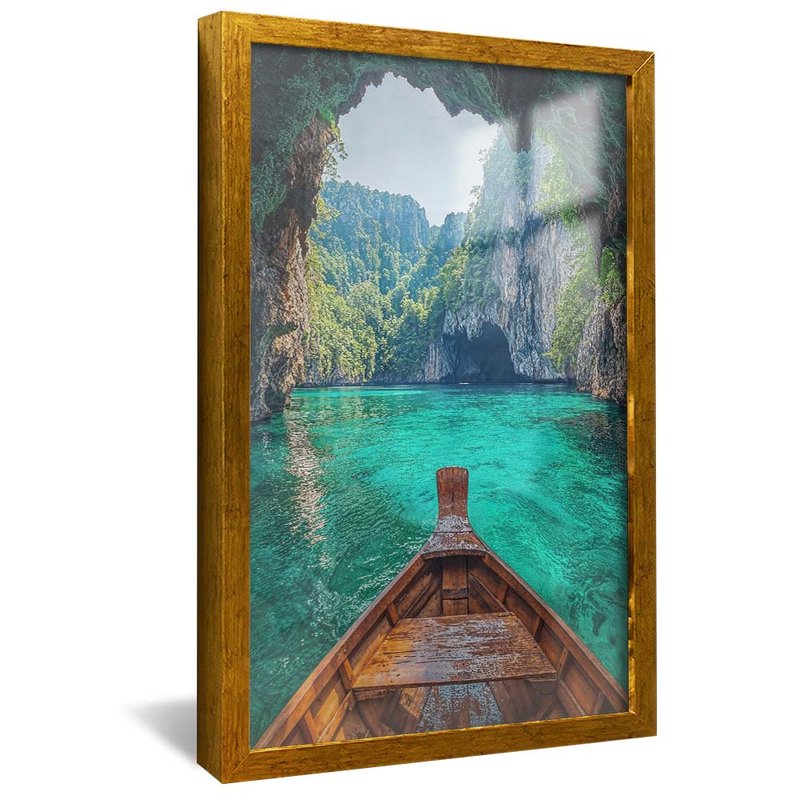 quadro viagem em aguas paradisiacas dourado reflexo