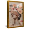 quadro mulher e flores dourado reflexo