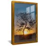 quadro arvore por do sol dourado reflexo