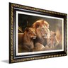 quadro familia de leoes com 2 filhotes com vidro