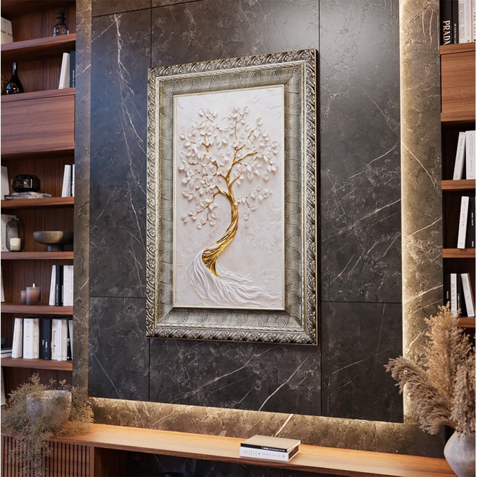 1 quadro arvore dourada no gesso
