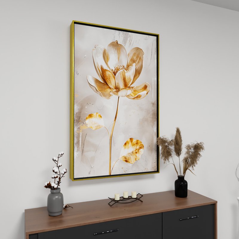 2 quadro pintura floral dourado