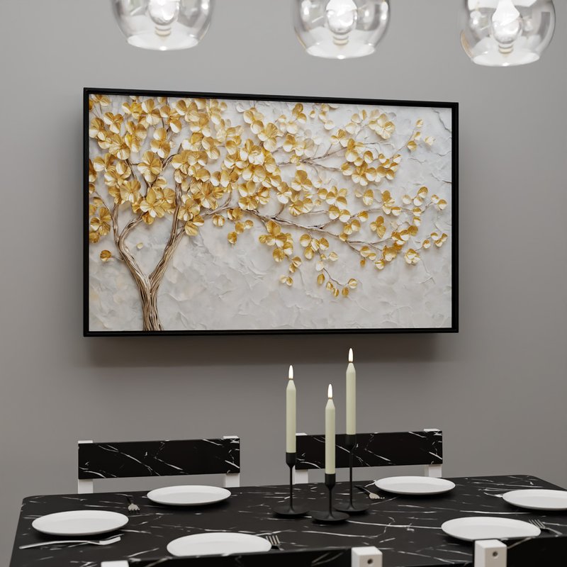 1 quadro arvore dourada branco