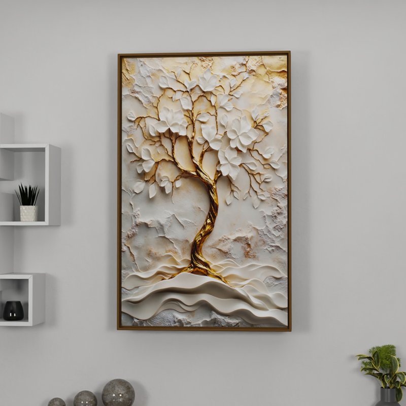 1 quadro arvore dourada entalhada