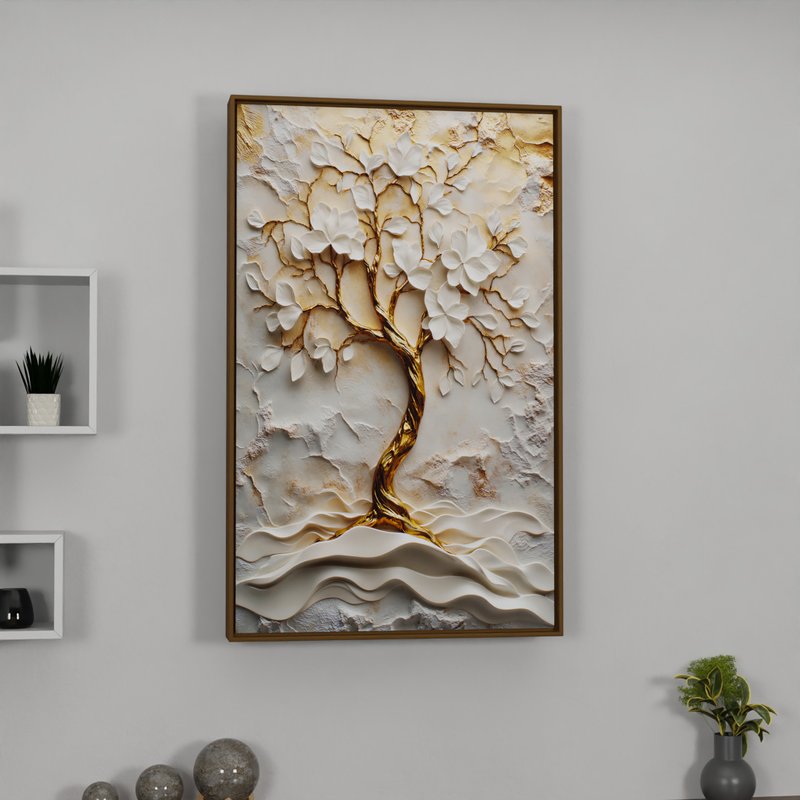 2 quadro arvore dourada entalhada