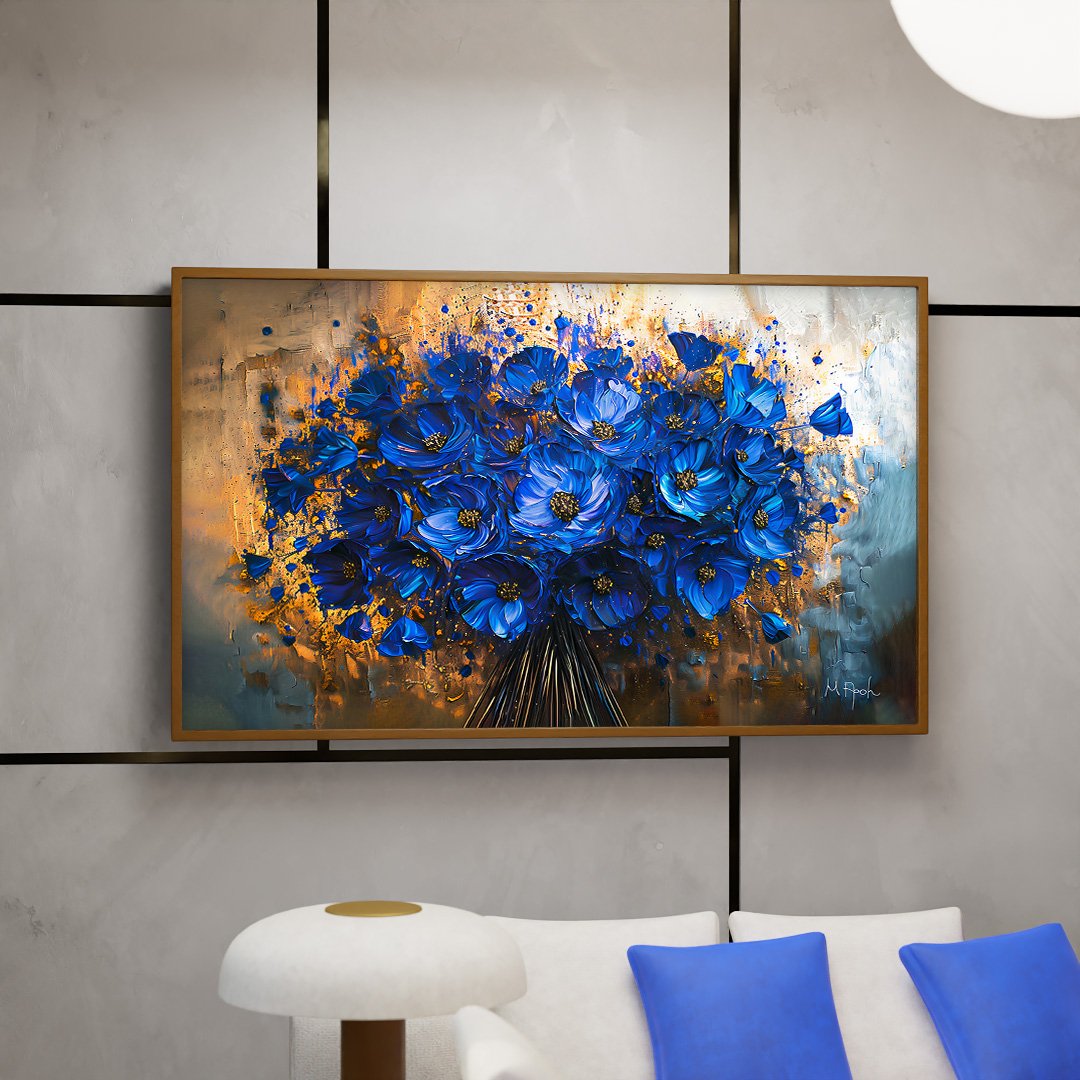 絵画 #flk041130 Quadro Decorativo Pintura Buquê Flores Azuis V1291